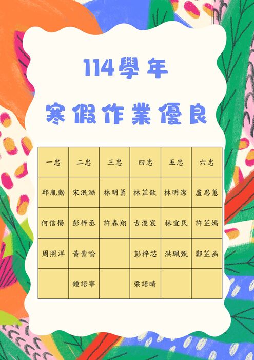 寒假作業優良名單圖片